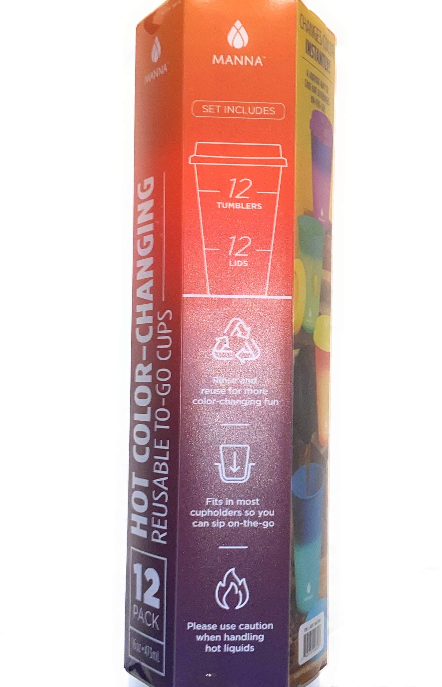 Manna 16Oz Color Changing Reusable Cup Set For Hot Liquids - 12-Piece - Red, Green, Blue, Sky Blue