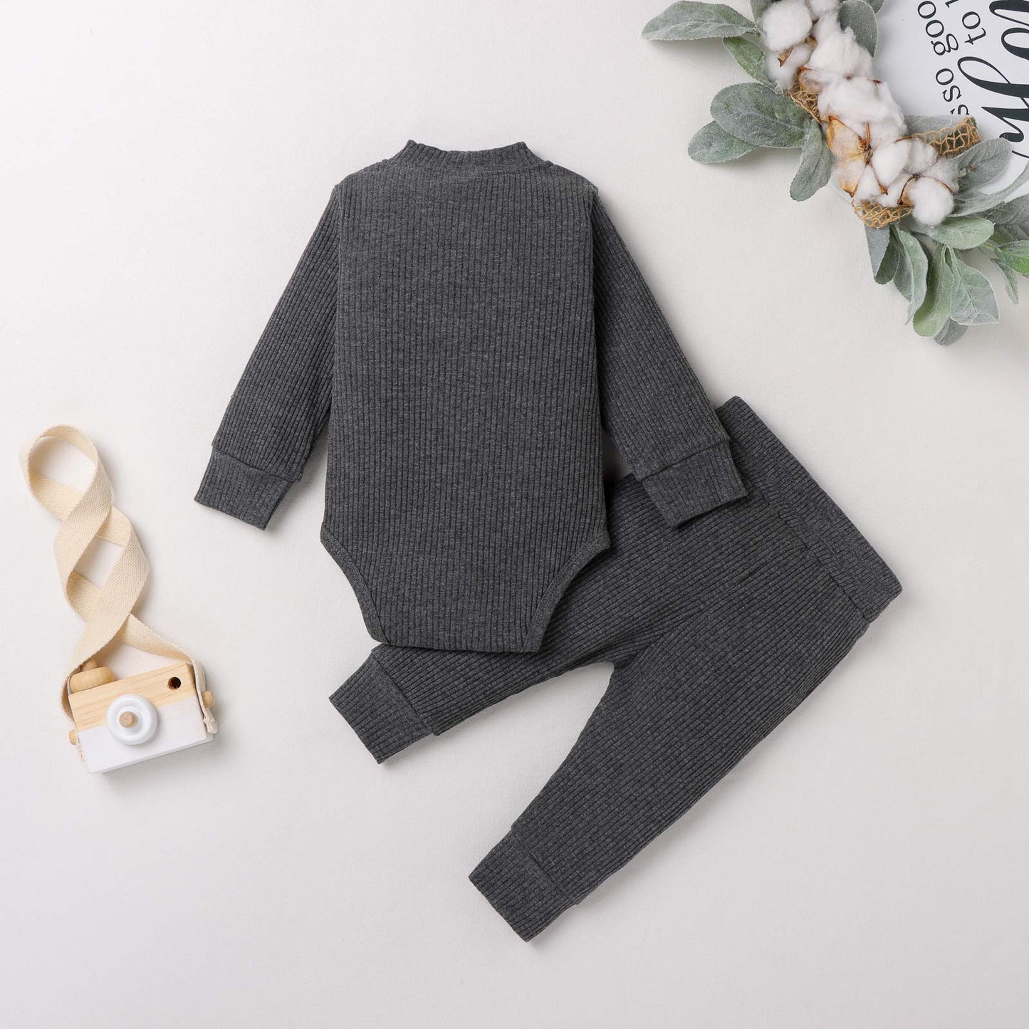 Newborn Baby Girl Boy Fall Clothes 3 6 12 18 24 Months Outfits Long Sleeve Knitted Cotton Romper & Pants Infant Winter Sets