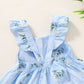 Younger Tree Toddler Girls Outfits Floral Flutter Sleeve Princess Dress Summer Clothes Line Skirts For Girls(6-7T,Blue Floral)