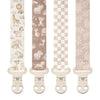 Stadela Baby Fabric Pacifier Clip Holder, Plastic Clip, 4-Pack, Safari Pattern, Savanna Set