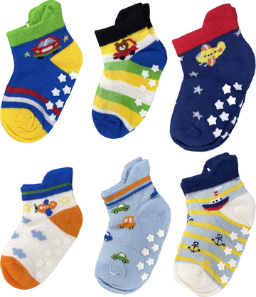 Teri Beri Baby Boys Unisex Organic Cotton Gripe Ankle Lengt/Anti Slip/Anti Skid Kids Ankle Length Socks  Pack Of 6 (1 To 3 Year
