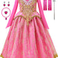 Aoiviss Girls Princess Costume Dresses Pink Princess Dress Up Clothes With Accessories For Halloween Cosplay Carnival Party