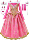 Aoiviss Girls Princess Costume Dresses Pink Princess Dress Up Clothes With Accessories For Halloween Cosplay Carnival Party