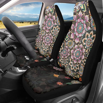 Whosucclay Boho Floral 2 Pieces Car Seat Cover Front Seat Cushion Cover Automotive Seat Cover Car Interior Accessories for Women