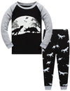 Pajamas For Toddler Clothes Set Glow In Dark Dinosaur Sleepwear Long Sleeve 100% Cotton 2 Piece Kids Pjs(Dark-28 6T)