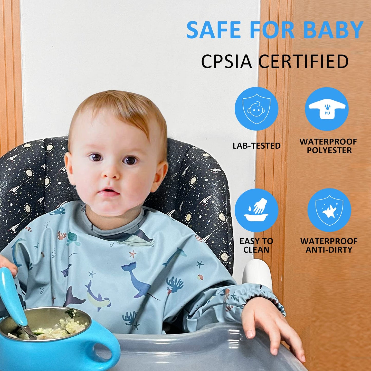 Halaa Vauva Long Sleeve Baby Bibs For Toddlers, Waterproof, Mess Proof, Coverall, Easy Clean Outfit Baby Smock With Food Catcher