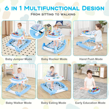 Baby Joy 6-In-1 Baby Walker With Wheels, Adjustable Height, Music, Lights, Rocker Mode - Boy/Girl, 6-18 Months (Blue)