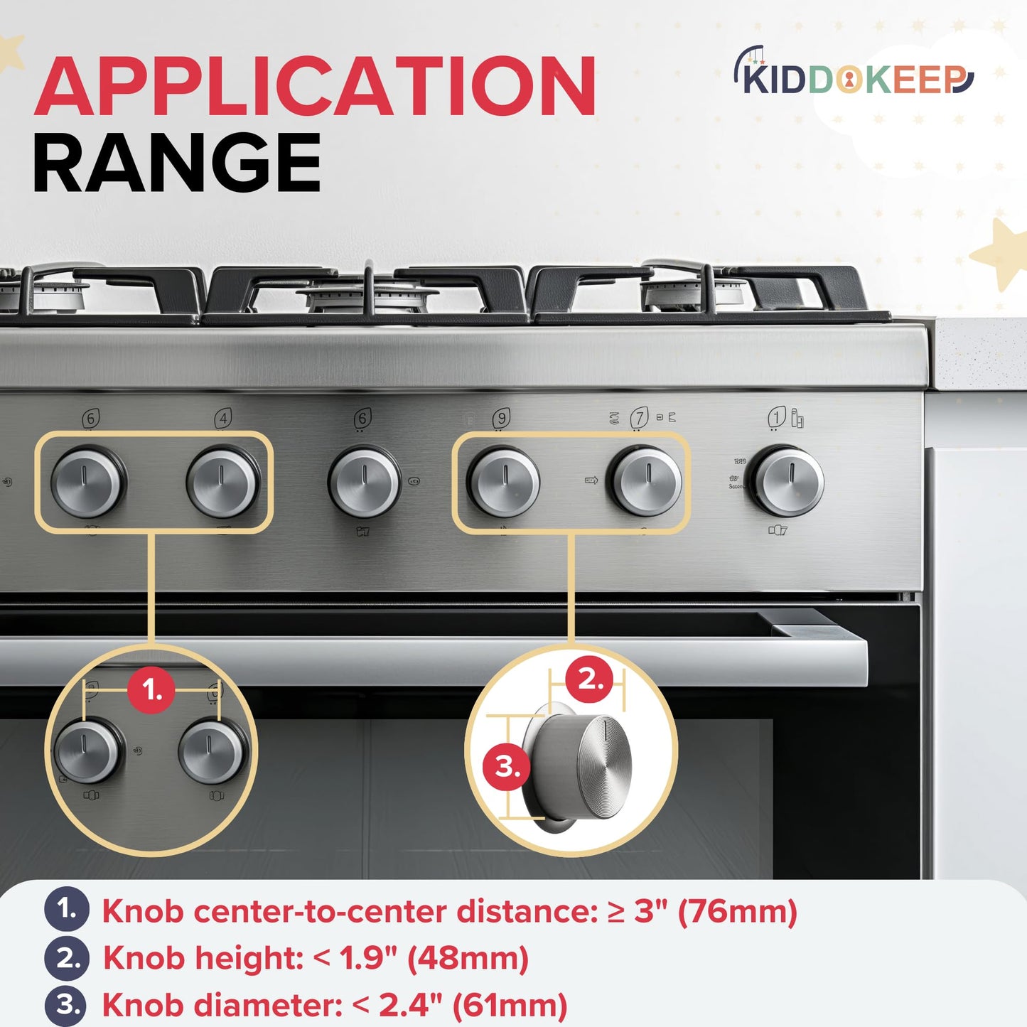 Child Proof Stove Knob Covers (Pack Of 5) & Oven Lock - Double Key Design Standard Size 2.1'High X2.4'Wide Stove Knob Covers F