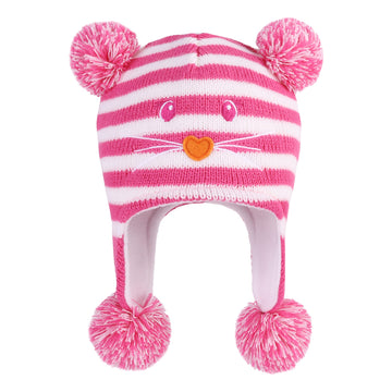 Langzhen Toddler Kids Infant Winter Hat,Earflap Knit Warm Cap Fleece Lined Beanie For Baby Boys Girls (Cat -Rose, 6-12 Months)