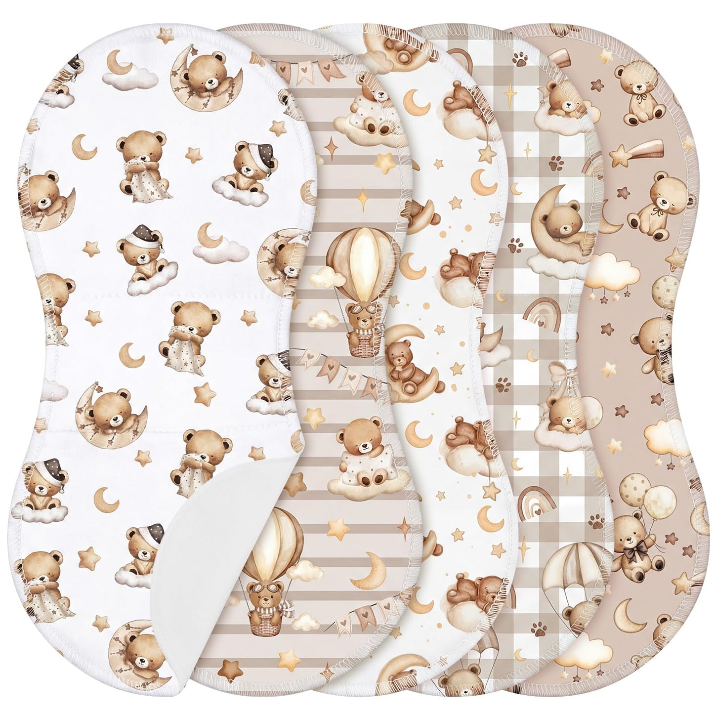 SmoothNovelty 5 Pack Teddy Bear Baby Burp Cloths Soft Absorbent Burping Rags for Newborns 19x9 Spit up Cloths for Boy Girl Newbo