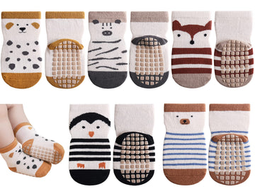 Exegawe Toddler Non Slip Socks, Cute Baby Socks With Grips Crew Socks 5 Pairs(G,M/1-3Y)