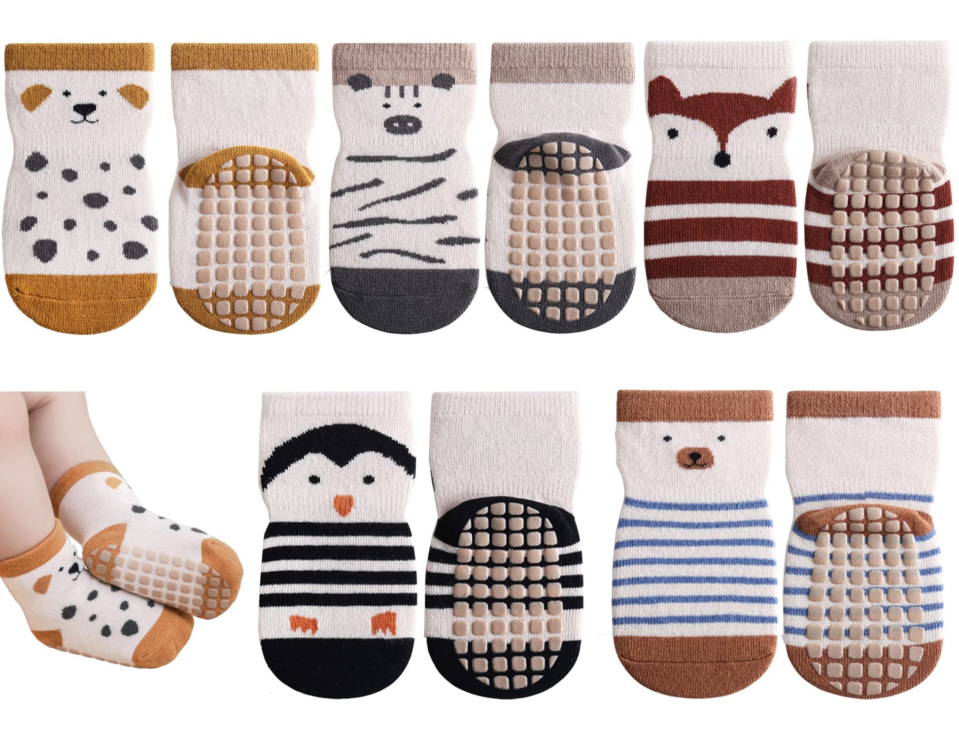 Exegawe Toddler Non Slip Socks, Cute Baby Socks With Grips Crew Socks 5 Pairs(G,L/3-5Y)