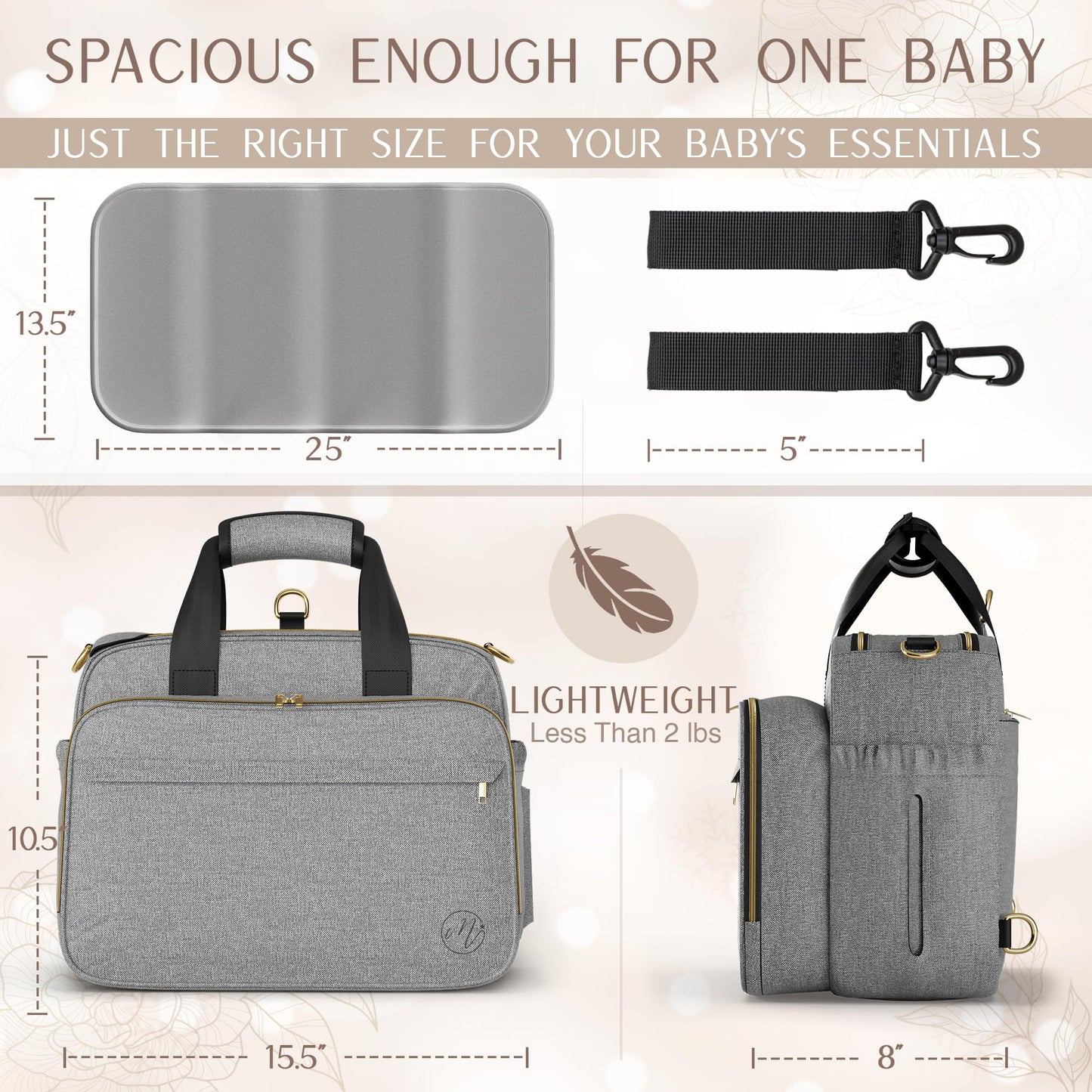 Mellories 4 in 1 Convertible Baby Diaper Bag - Converts from Tote to Backpack, Stroller & Crossbody Diaper Bag - Gray Baby Trave