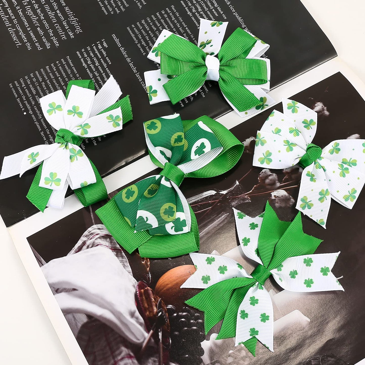 5Pcs St Patricks Day Hair Bow Clips, Irish Green Shamrock Hair Bow Hair Barrette, Handmade Grosgrain Ribbon Bows St Patricks Hai