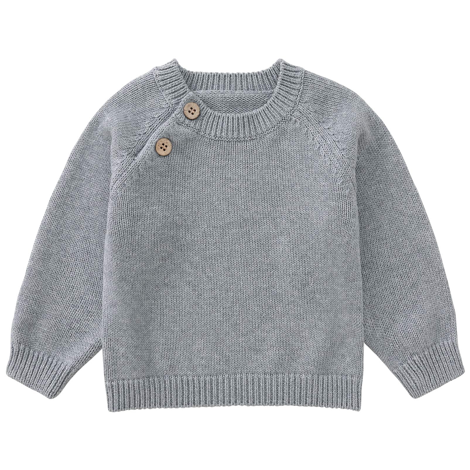 Pureborn Baby Boys Girls Pullover Sweater Cotton Knit Warm Crewneck Long Sleeve Tops Solid Gray 3-6 Months