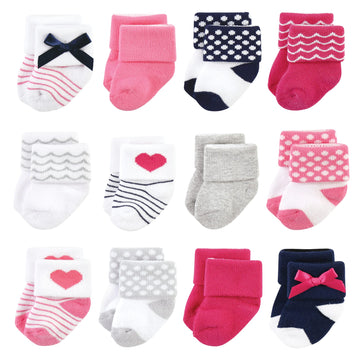 Luvable Friends Unisex Baby Newborn And Baby Terry Socks, Bows, 0-6 Months