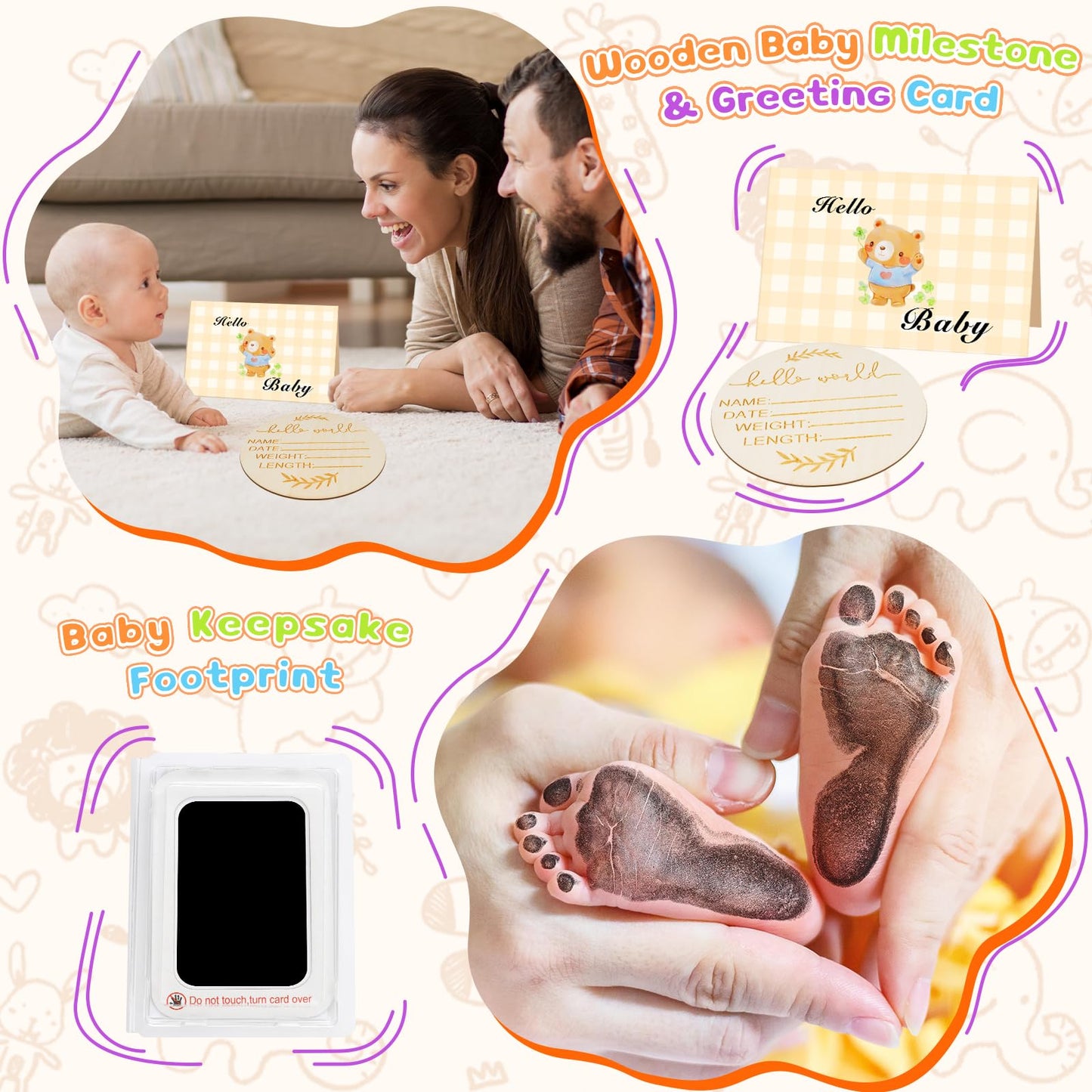 Newborn Baby Gift Basket, 10 Pcs Welcome New Baby Gift Baskets For Baby Boys Baby Girls, Quality & Cute & Funny Neutral Baby Ess