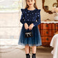 Arshiner Formal Dress For Girls Velvet Tulle Tutu Fall Long Sleeve Winter Princess Outfit Navy 3T