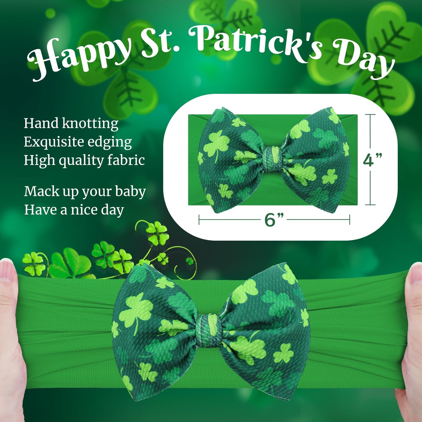 Oneninedream 6    Large St Patricks Baby Bows Shamrock Clover Headbands Hairband Green Nylon Bows For Newborn Girls Infants Todd