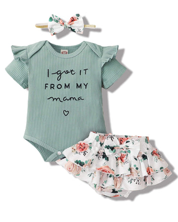 Mioglrie Newborn Baby Girl Romper Set - Ruffle Infant Girl Clothes, Knitted Baby Girls ' Clothing, Light Green, 0-3 Months