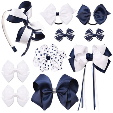 Deeka School Uniform Hair Bows Set Hair Clips Accessories For Girls Headband And Ponytail Holders Multi-Styled School Bows Set F
