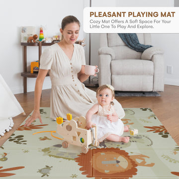 Childlike Behavior Baby Play Mat - 77 X 58-Inch Reversible Tummy Time Mat For Infants And Toddlers - Foldable Eva Foam Play Mat