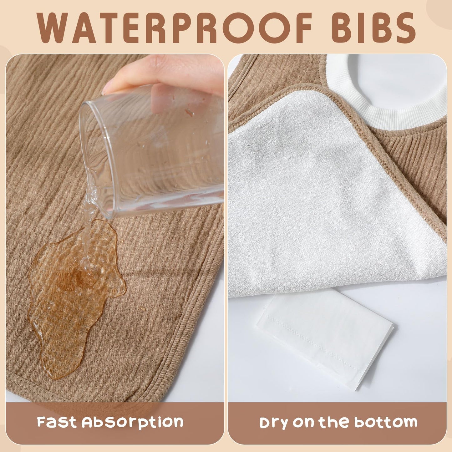 Newwiee Large Muslin Pullover Baby Bibs Full Coverage Toddler Slip On Absorbent Bib Waterproof Toddler Towel Bibs(Stylish Color,