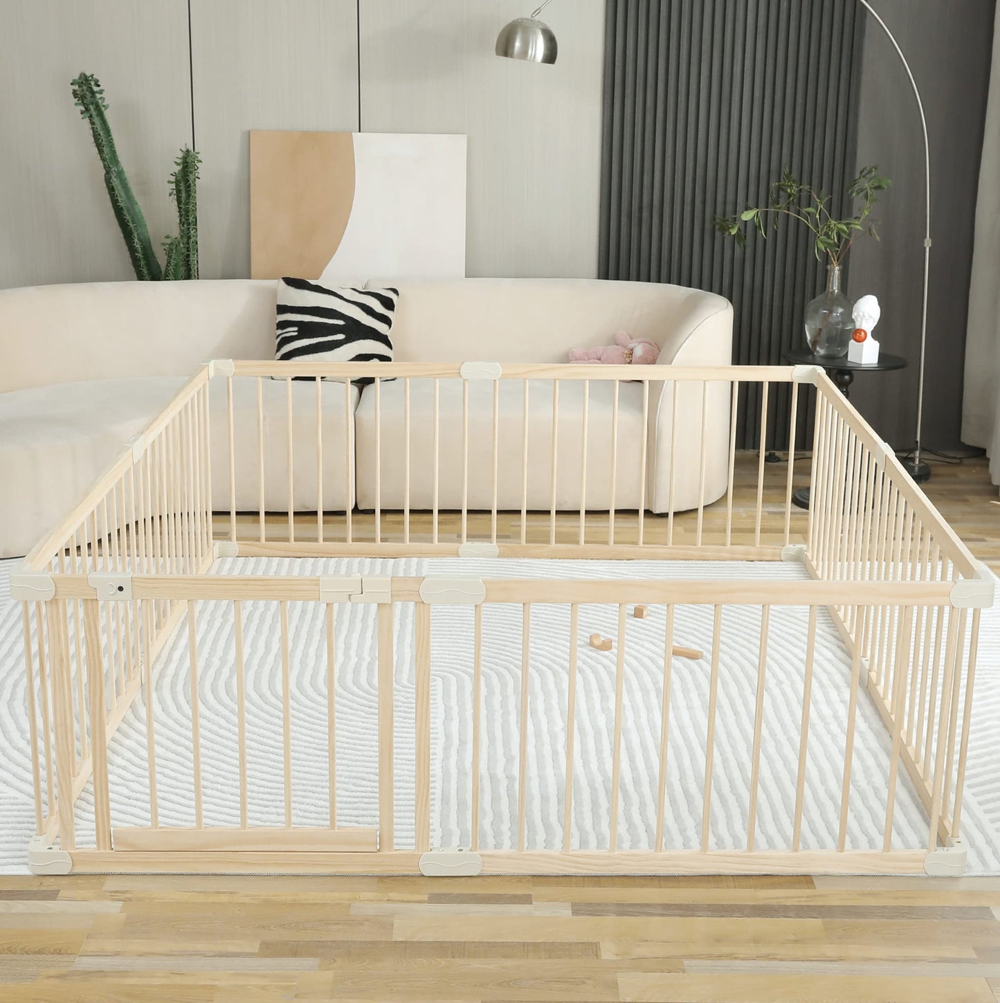 Conababy Baby Playpen Play Fence Gate Play Pen Wood Large,Playpens for Babies and Toddlers Kids Indoor,Baby Play Yards Gym Area,