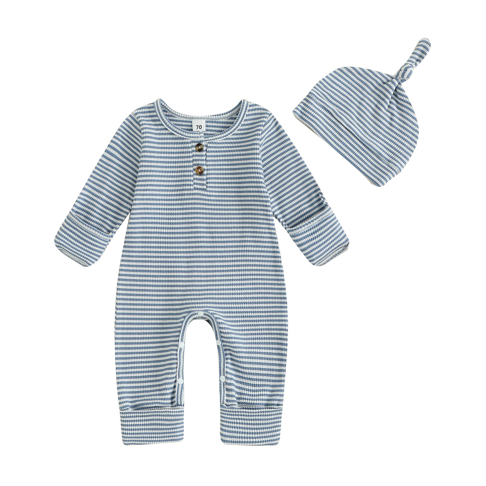 Summffie Newborn Baby Boy Romper Coming Home Outfit Infant Long Sleeve One Piece Jumpsuit Fall Winter Clothes (Long Sleeve Butto