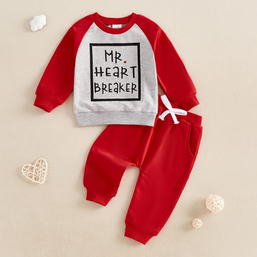 Baby Boy Fall Clothes Set Long Sleeve Letter Print Sweatshirt Pants Valentines Day Outfits 6 12 18 24 Months 2T (Gray, 12-18 Mon