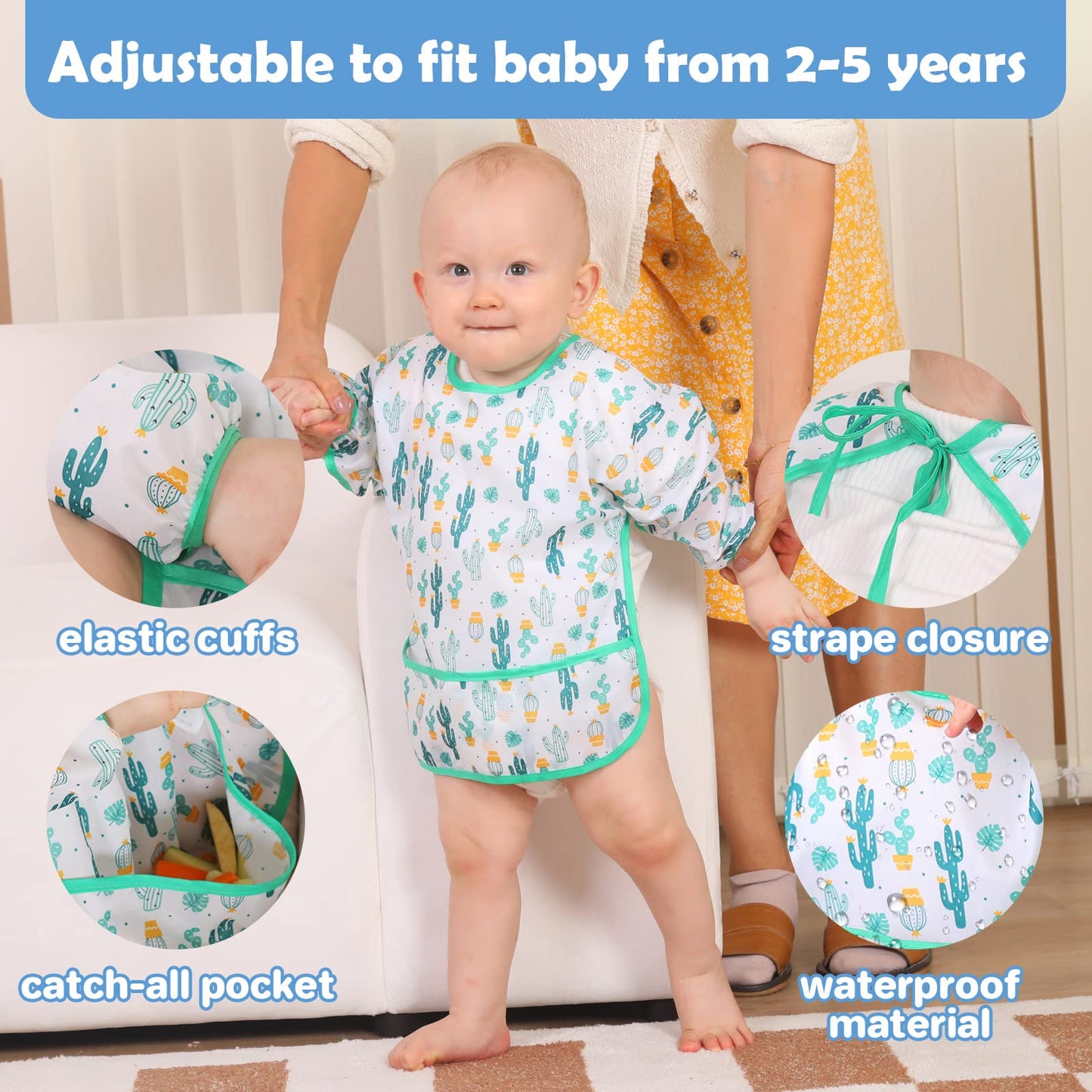 Lictin Long Sleeve Baby Bibs For Boy Or Girl,Fully Waterproof Toddler Bibs,2-5 Years Neutral Baby Smock For Eating,Reusable Infa