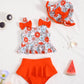 Infant Swimsuit Girl Baby Girl Bathing Suit 3-6 Months Orange Dasiy Swimwear Summer Beach Baby Bikini Tankini Hat Outfits Set