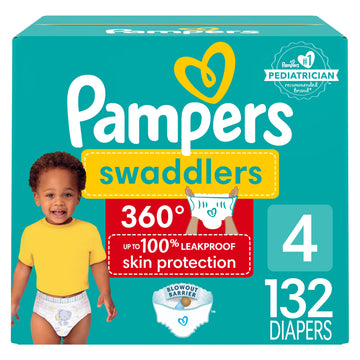 Pampers Diapers - Swaddlers 360 - Size 4, 132 Count, For Up To 100% Leakproof Premium Skin Protection