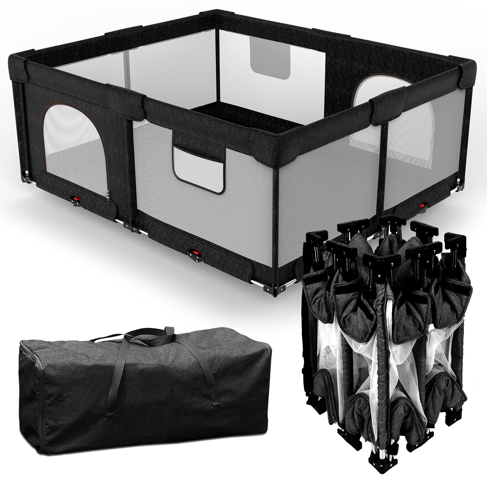 Veraste Foldable Baby Playpen with Gate, Extra Large Collapsible Play Yard for Babies & Toddlers, Portable Travel Playpen, Baby 