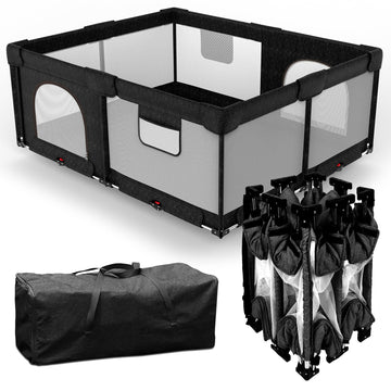 Veraste Foldable Baby Playpen with Gate, Extra Large Collapsible Play Yard for Babies & Toddlers, Portable Travel Playpen, Baby 