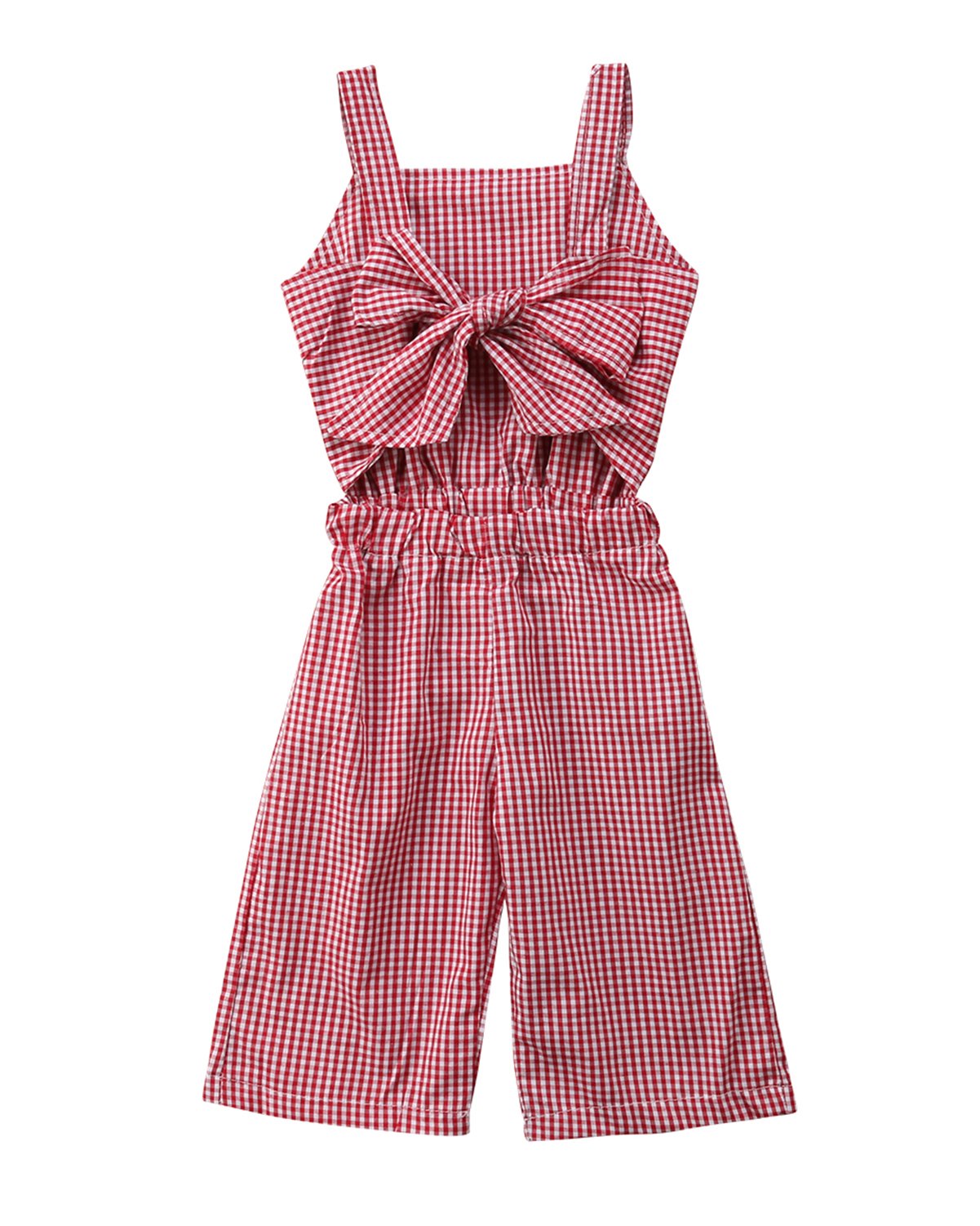 Kids Toddler Baby Girl Red Plaid Big Bow Sleeveless Romper Jumpsuit Trousers Clothes Outfits (Red, 3-4 Years)