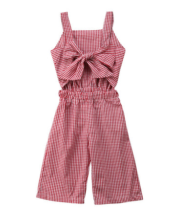 Kids Toddler Baby Girl Red Plaid Big Bow Sleeveless Romper Jumpsuit Trousers Clothes Outfits (Red, 3-4 Years)