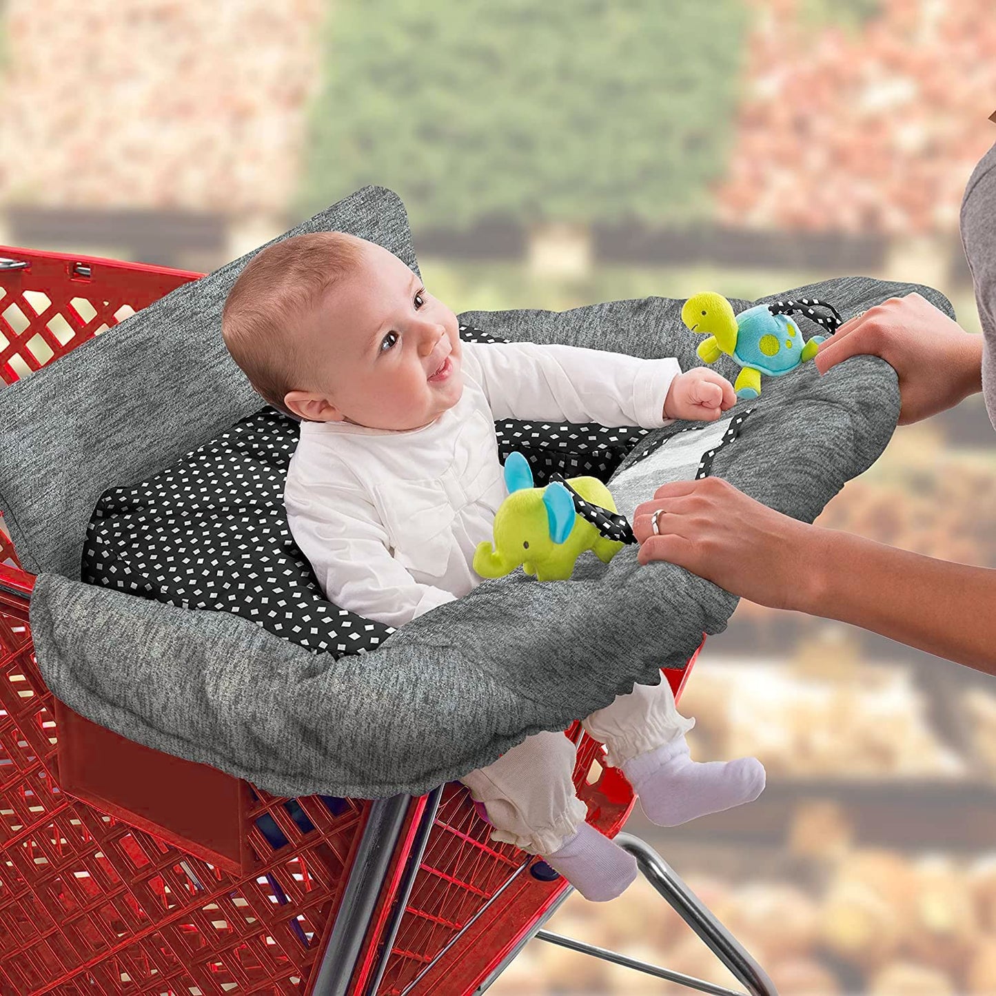 Summer 2-In-1 Full Coverage Cushy Shopping Cart Cover (Heather Gray) And High Chair Cover With Removable Seat Positioner, Strap,