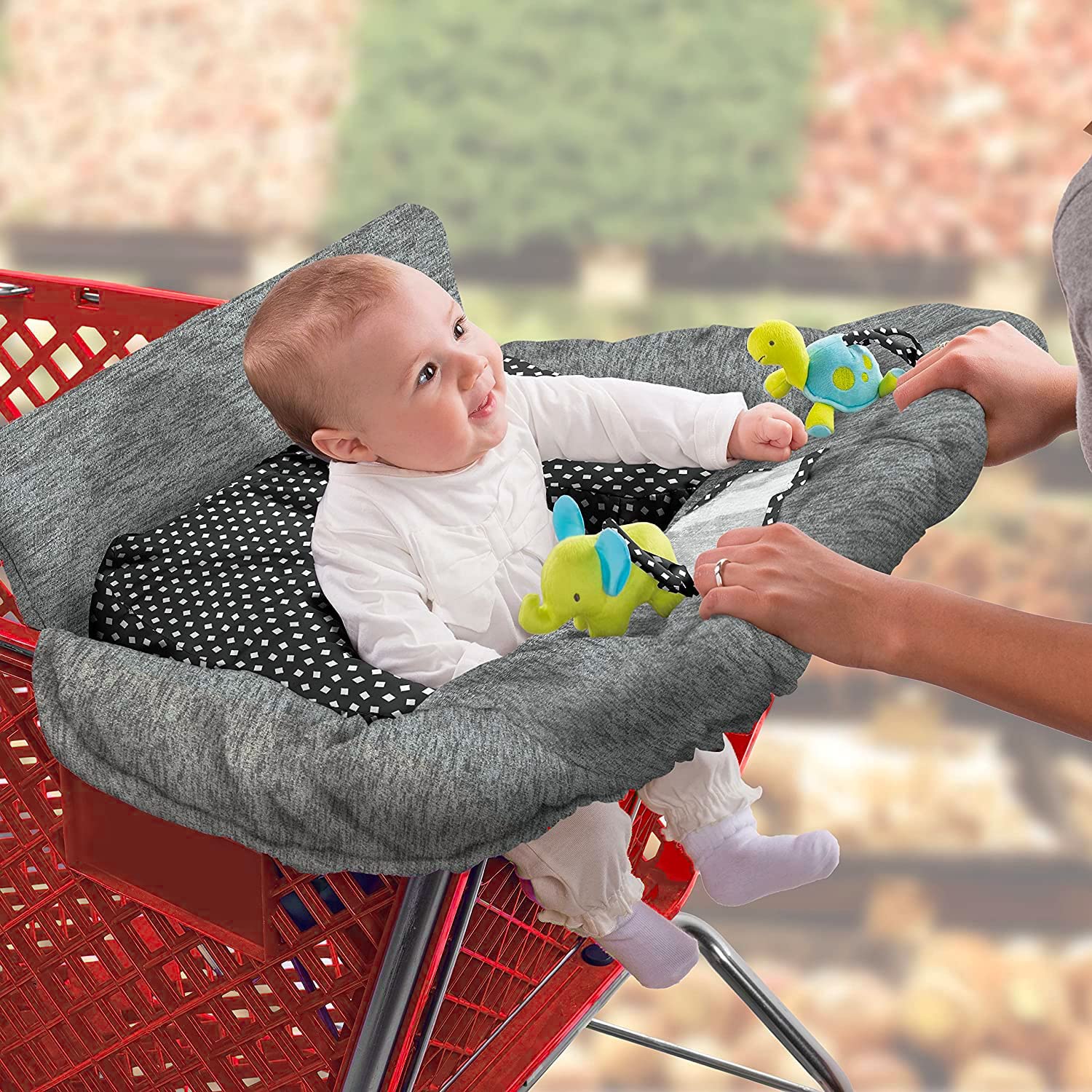 Summer 2-In-1 Full Coverage Cushy Shopping Cart Cover (Heather Gray) And High Chair Cover With Removable Seat Positioner, Strap,
