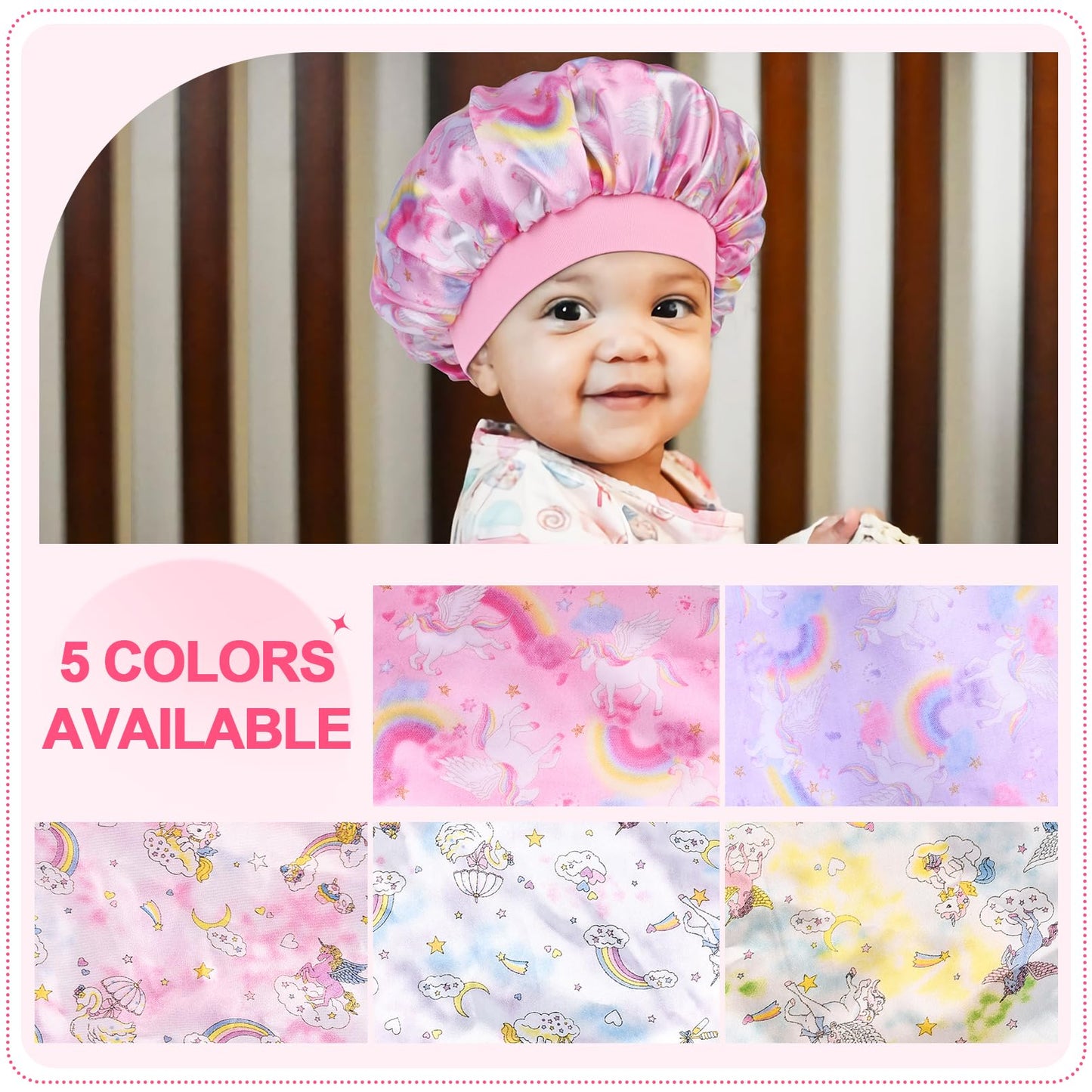 5 Pcs Kids Bonnet For Girls Silk Bonnet Sleeping Kid Baby Toddler Wide Band Night Sleep Caps Colorful Night Hats Natural Hair
