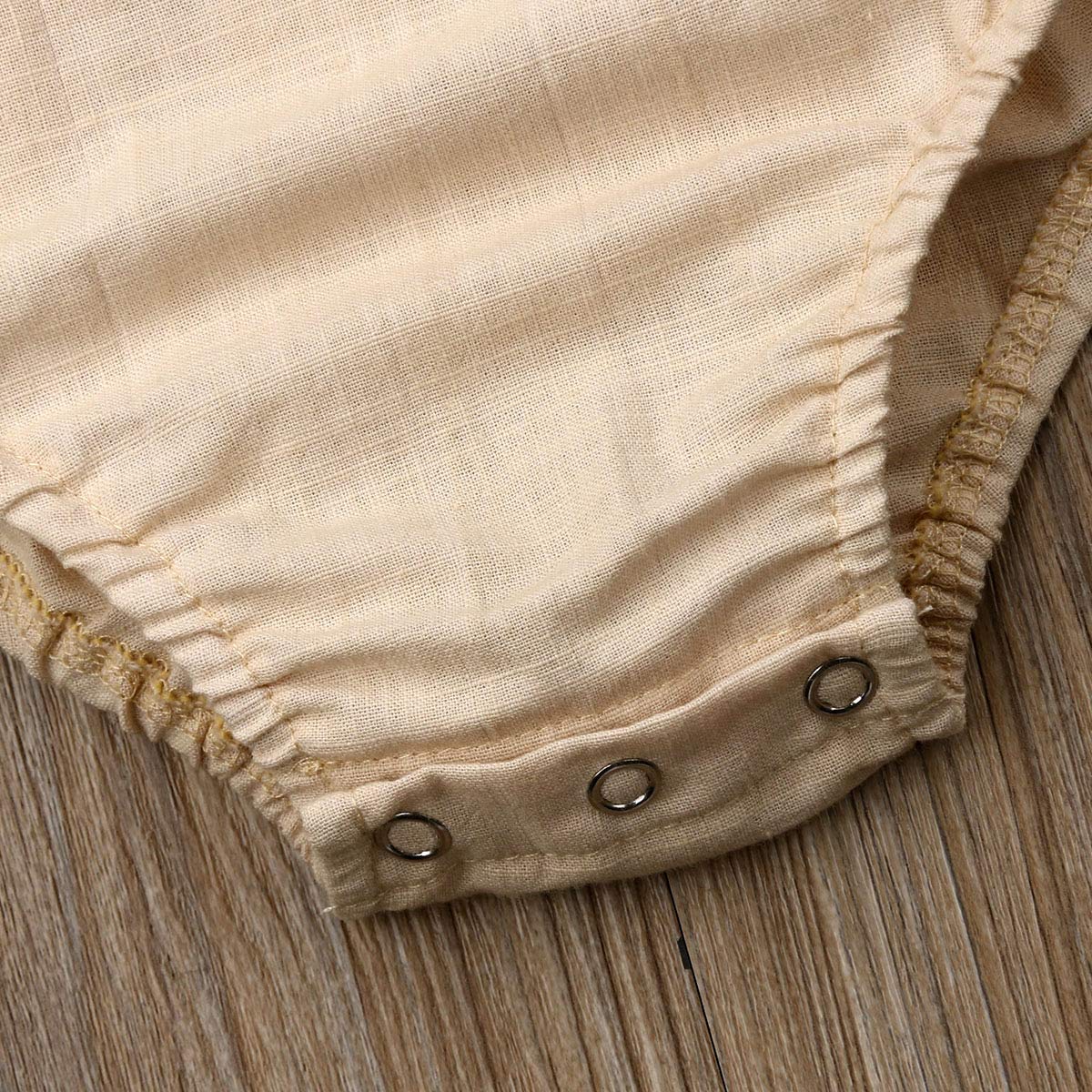 Lopjgh Newborn Baby Summer Romper Unisex Solid Color Button Jumpsuit Sleeveless Backless Overalls Outfits 1Pcs (0-3 Months, Khak