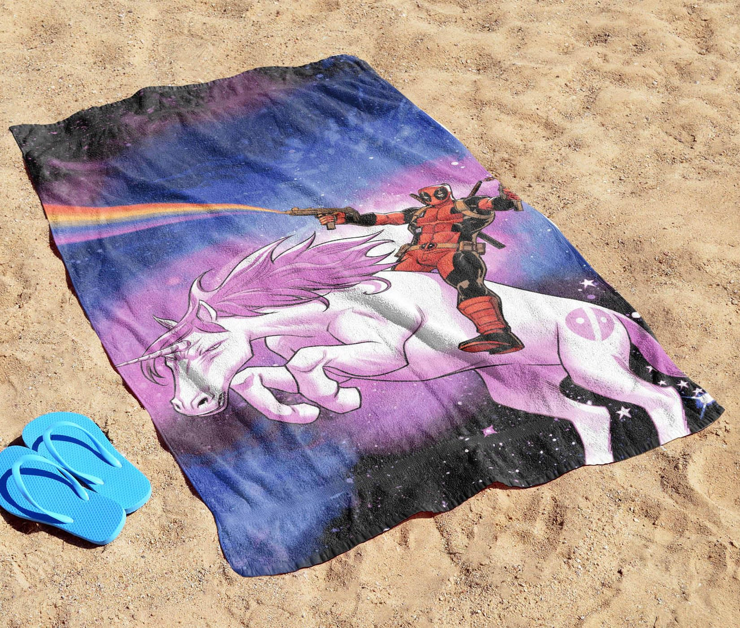 Jay Franco Marvel Deadpool Unicorn Galaxy Bath Pool Beach Towel - Super Soft & Absorbent 100% Cotton Towel, Measures 28 X 58 Inc