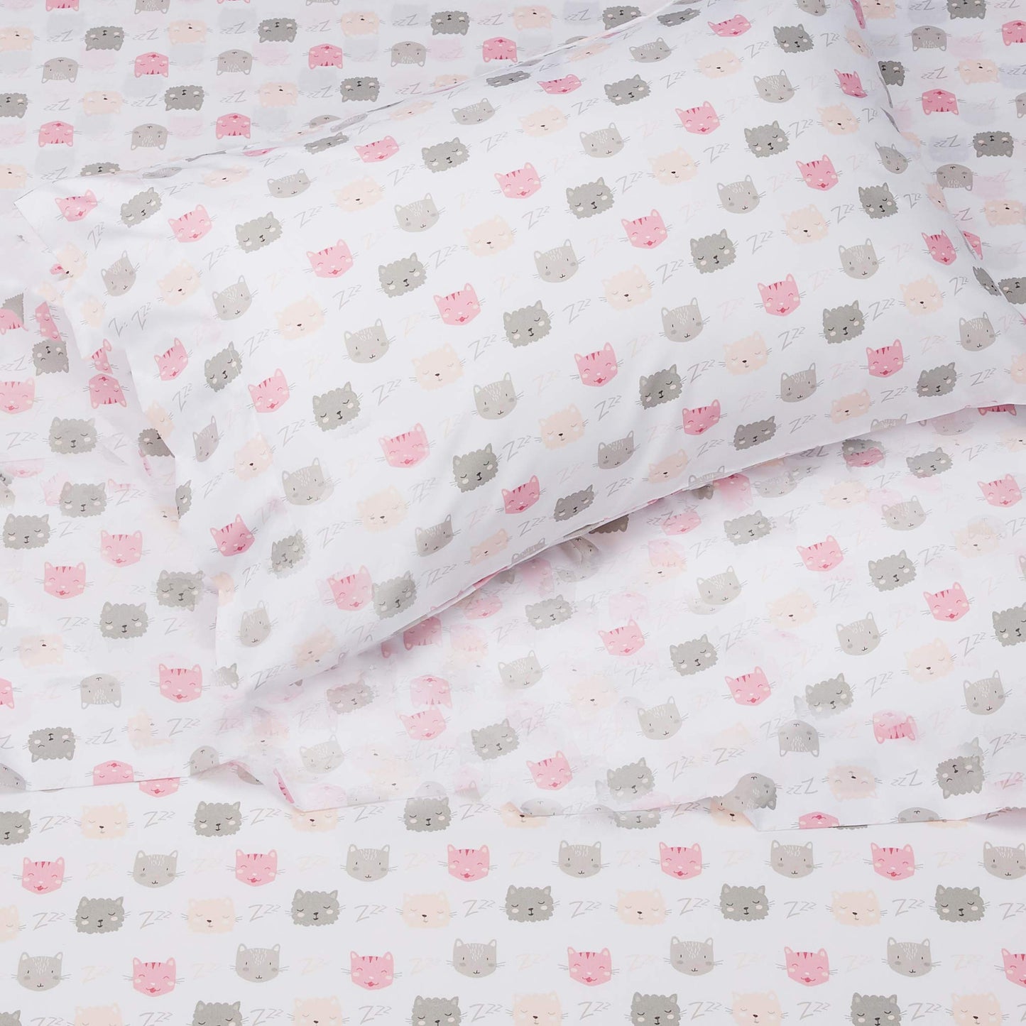 Amazon Basics Kid'S Soft Easy-Wash Lightweight Microfiber 3-Piece Sheet Set, Toddler, Pink Kitties