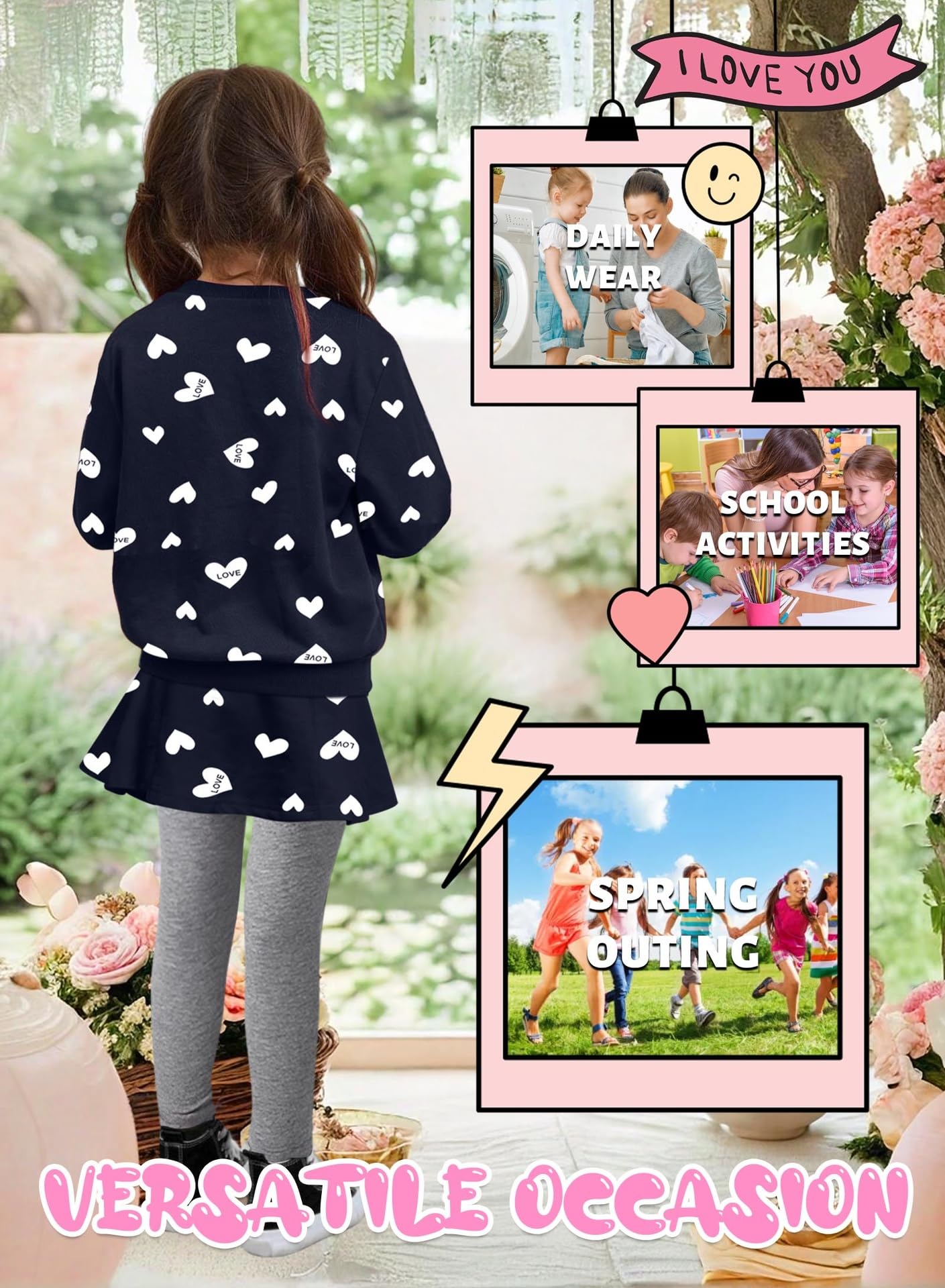 Bomdeals Adorable Cute Toddler Baby Girls Clothes Set,Long Sleeve T-Shirt +Pants Outfit(Age(5T), Navy)