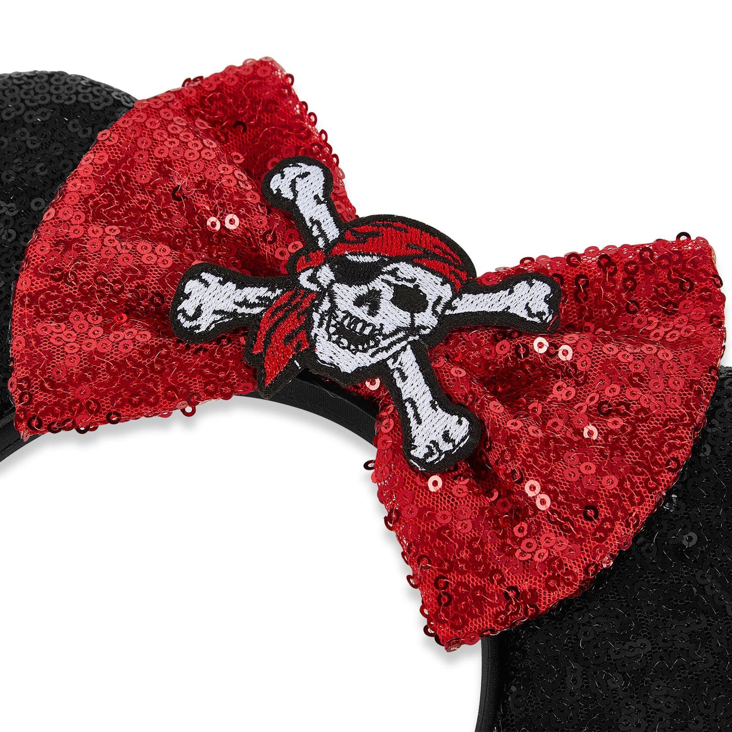 Lylin Pirate Ears, Pirate Mouse Ears Headband With Sequin Bow For Kids Women, Sparkle Mouse Ears Hair Accessories For Birthday P