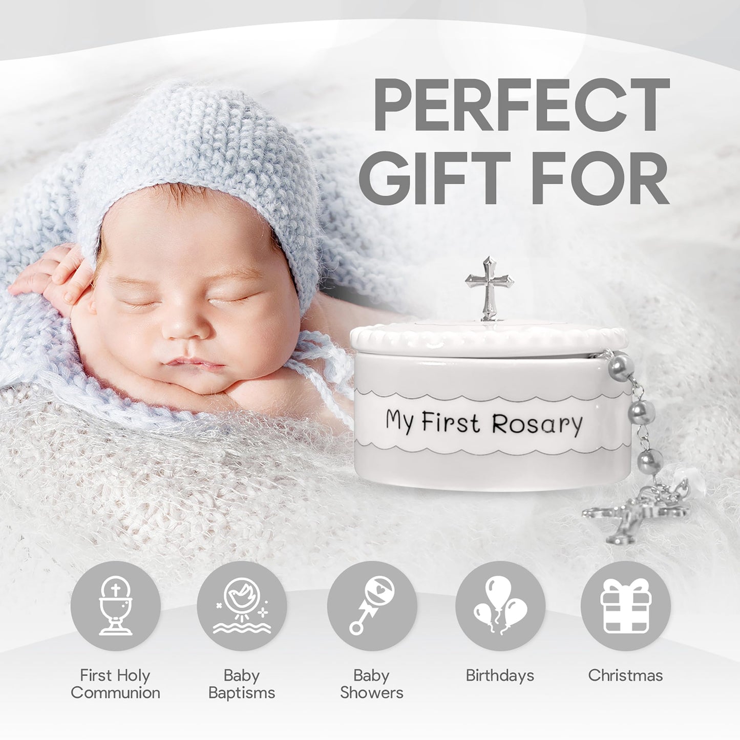 White My First Rosary And Keepsake Box, Blessed Baptism Gifts For Girl Or Boys, Stunning First Communion Gifts For Girls Or Bles