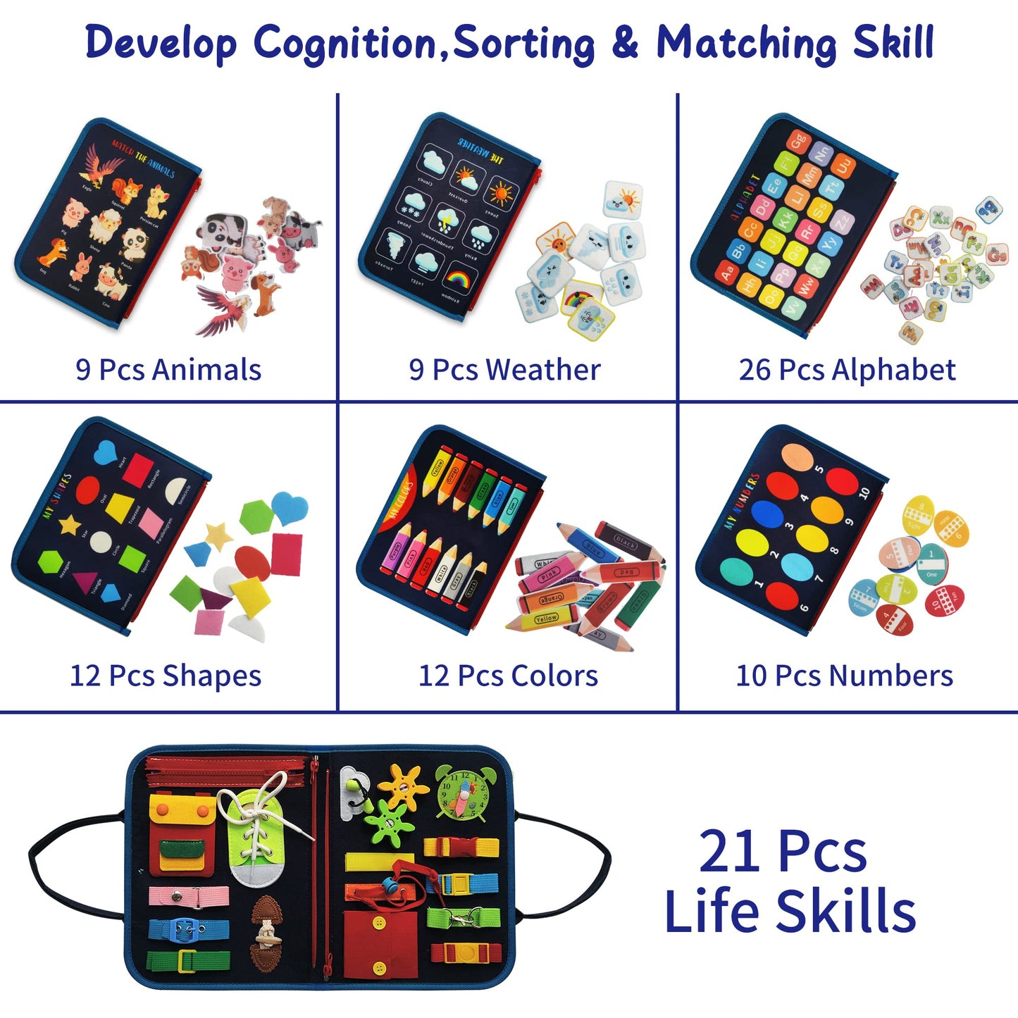 LearnToy Busy Board - Dinosaur Montessori Toys for 3 4 5 Year Old - Sensory Toys for Autistic Children - Toddler Travel Toys - B