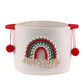 Christmas Basket Cotton Rope Blanket Storage Basket Large Christmas Buckets With Red Handles, Laundry Basket With 3D Rainbow Raf