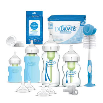 Dr. Browns Natural Flow Anti-Colic Options+ Wide-Neck Glass Baby Bottle Starter Set With 100% Silicone Glass Bottle Sleeves, Bab