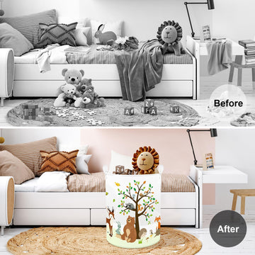 Clastyle 63L Large Woodland Animal Tree Kid Laundry Hamper With Handle For Boy Girl Collapsible Clothes Toy Storage Basket With